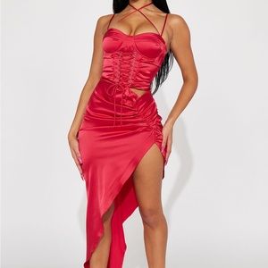 NWT - Fashion Nova Lace Up Satin Maxi Dress